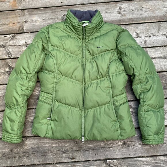 Vintage Y2K Gray Tab Nike Puffer Jacket Olive Green Medium - Picture 1 of 12